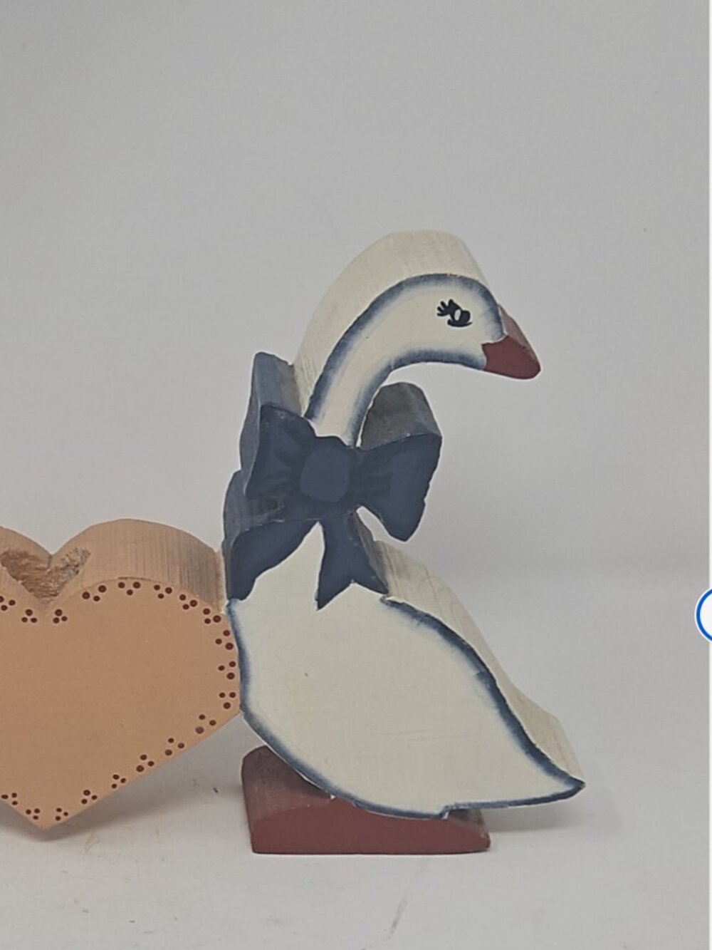 Vintage 1980s Grannycore Hand Painted Double Geese Heart Wood Candlestick Holder